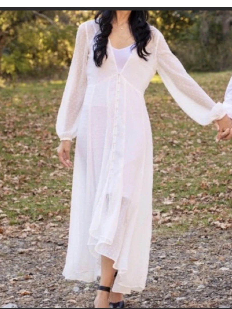 Express Rocky Barnes White Dot Sheer Button Front Kimono Dress Cover Up Xs